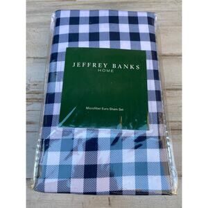 JEFFREY BANKS 2 Navy Gingham Euro Shams NIP L100560